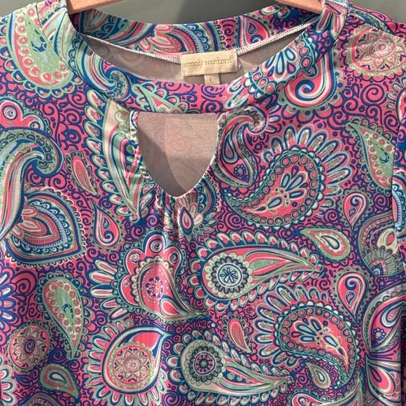 Simply Southern Paisley Keyhole Dress in Pink & Teal - Picture 3 of 5